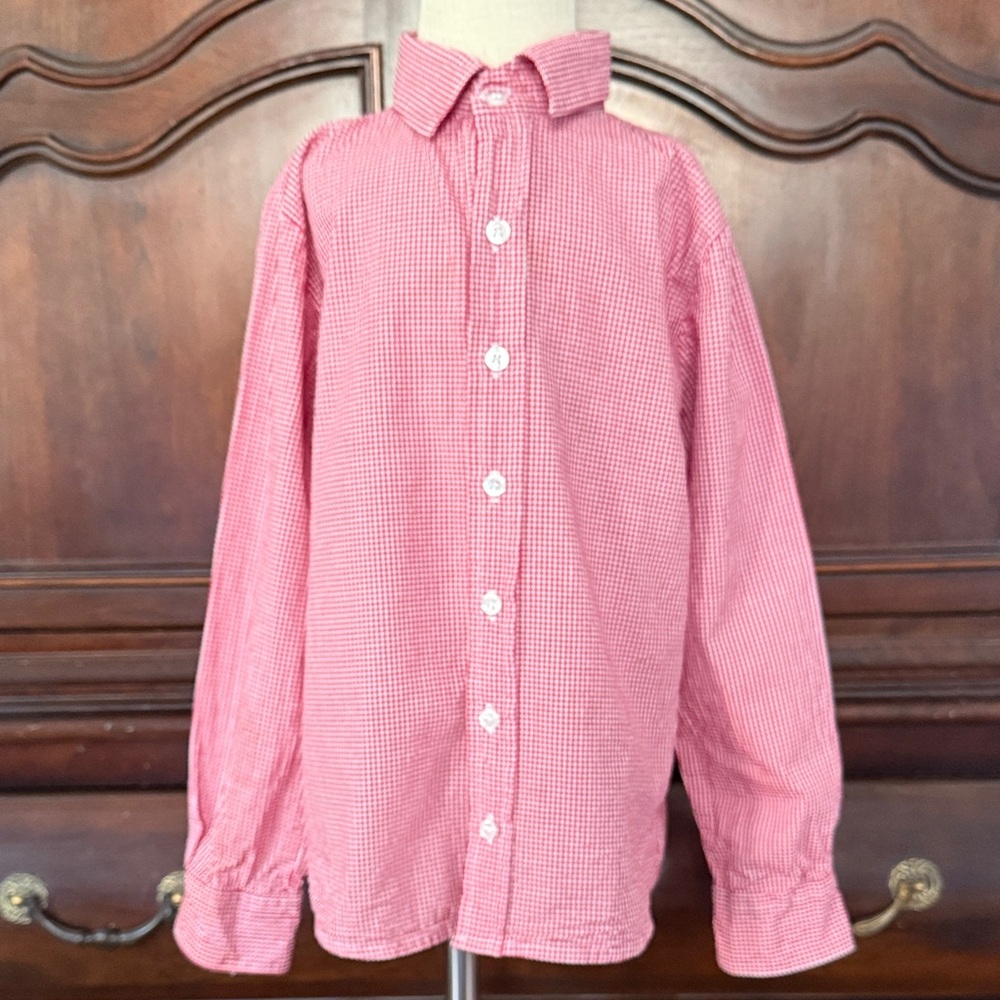 James & Lottie Boys Red Gingham Button Down Shirt Size 8 Preppy Southern